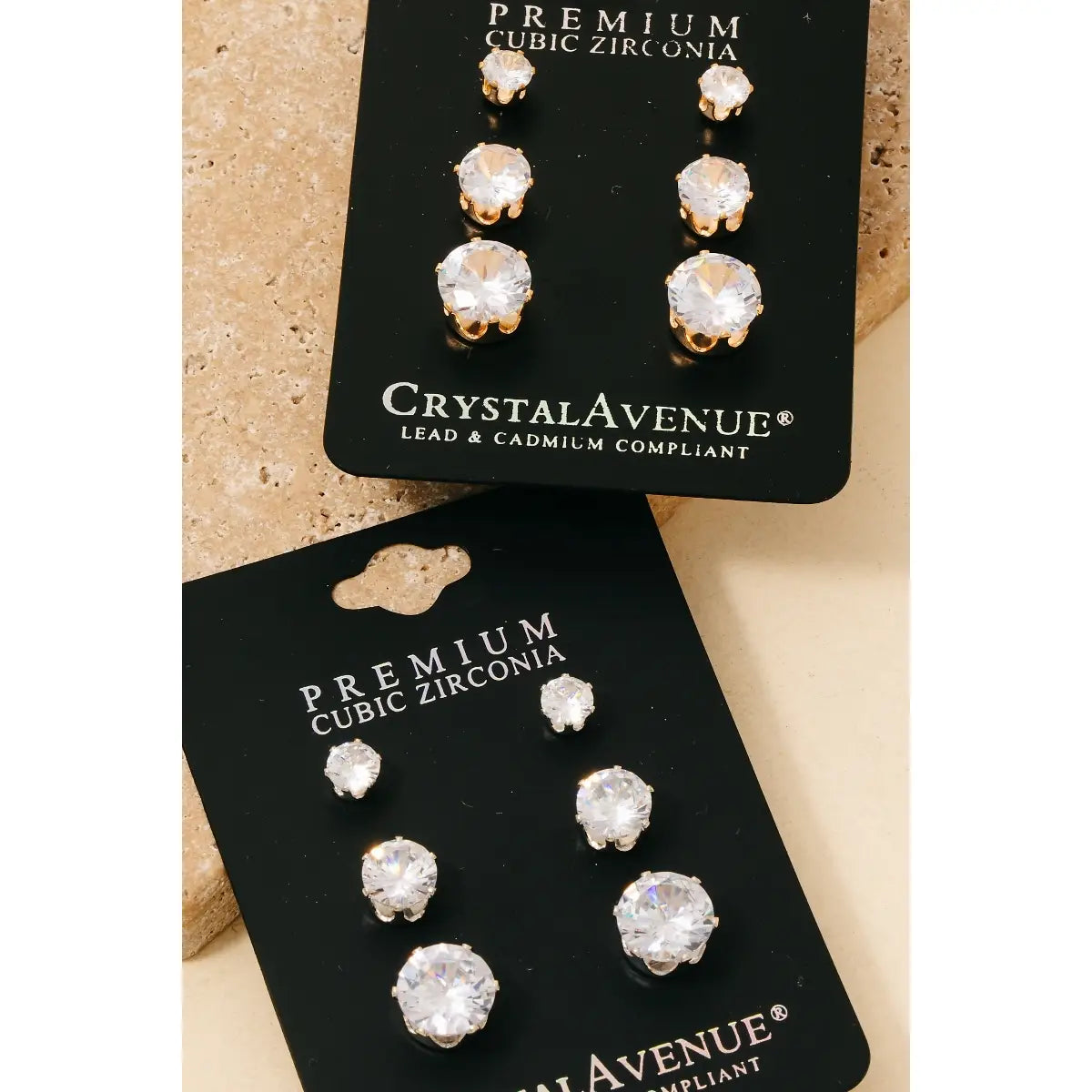 Silver Zirconia Stud Earrings Set