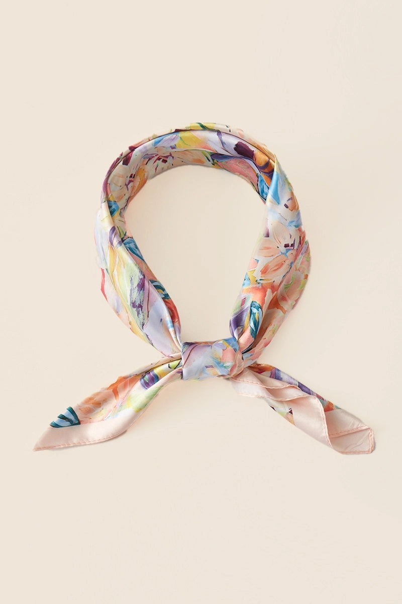 Abstract Floral Patterned Square Bandana Scarf