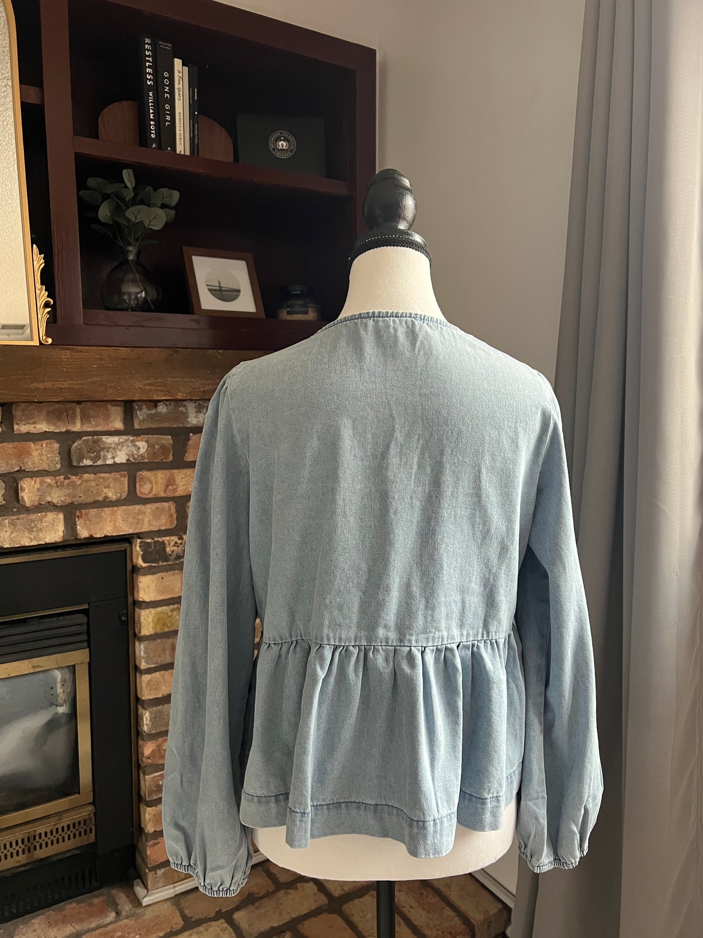 Bailey Light Wash Tie Front Peplum Blouse